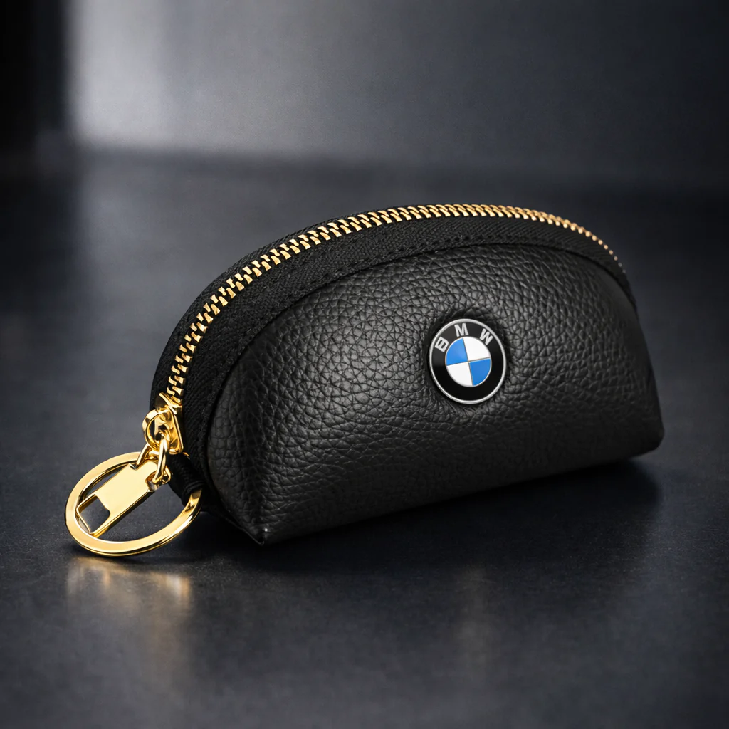 Cartera tarjetero (monedero llavero) BMW de piel con cremallera, negro azul o blanco - Image 2
