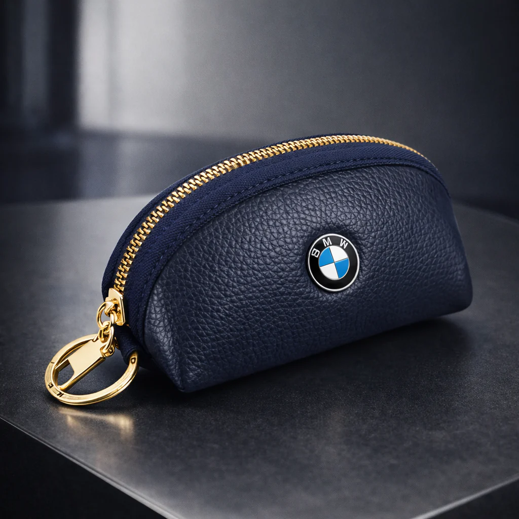 Cartera tarjetero (monedero llavero) BMW de piel con cremallera, negro azul o blanco - Image 3