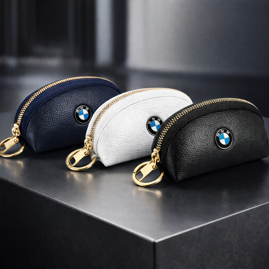 Cartera tarjetero (monedero llavero) BMW de piel con cremallera, negro azul o blanco - Image 5
