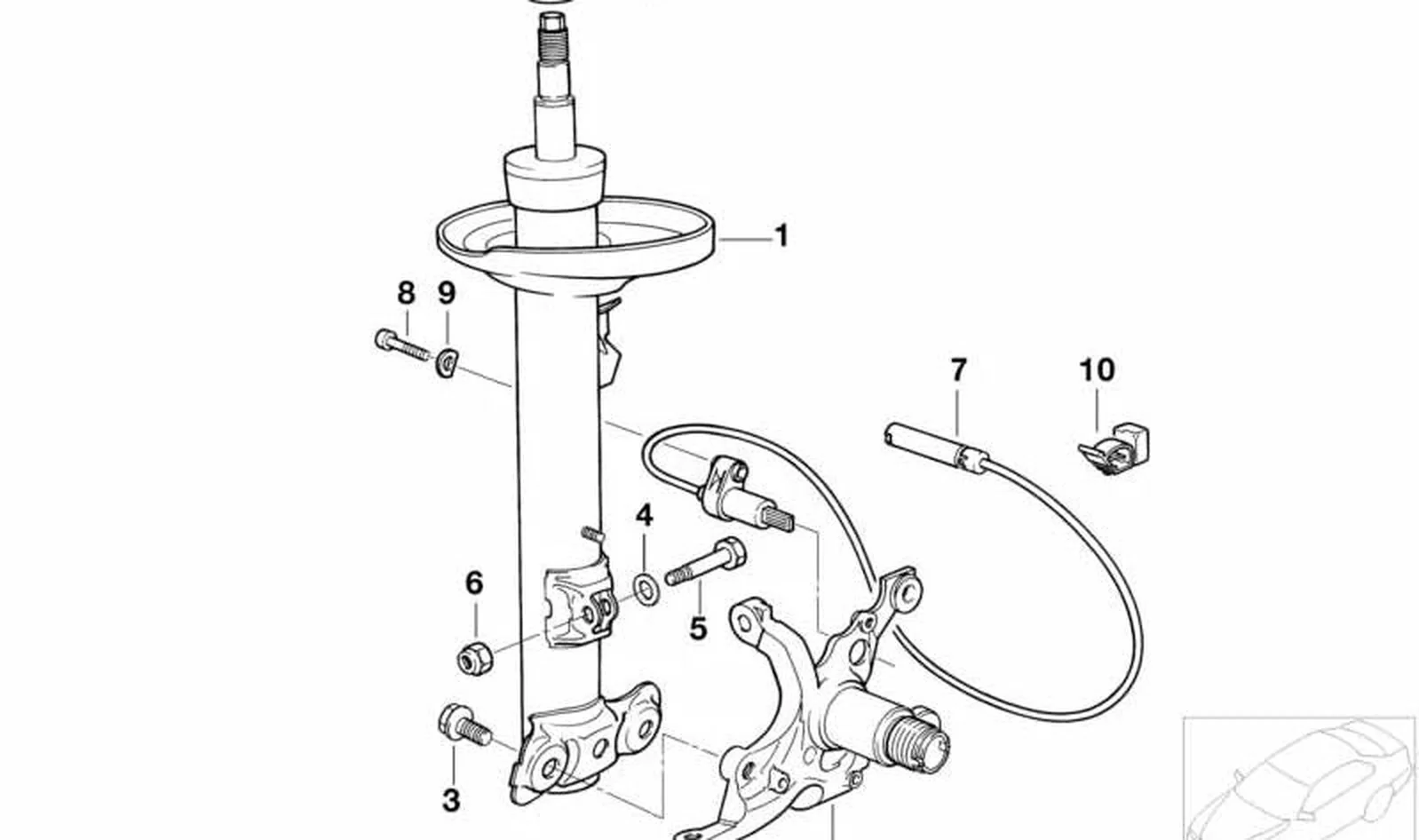 Muelle-amortiguador delantero derecho OEM 31311092308 para BMW 3' E36 318i, 320i, 325i. Original BMW.