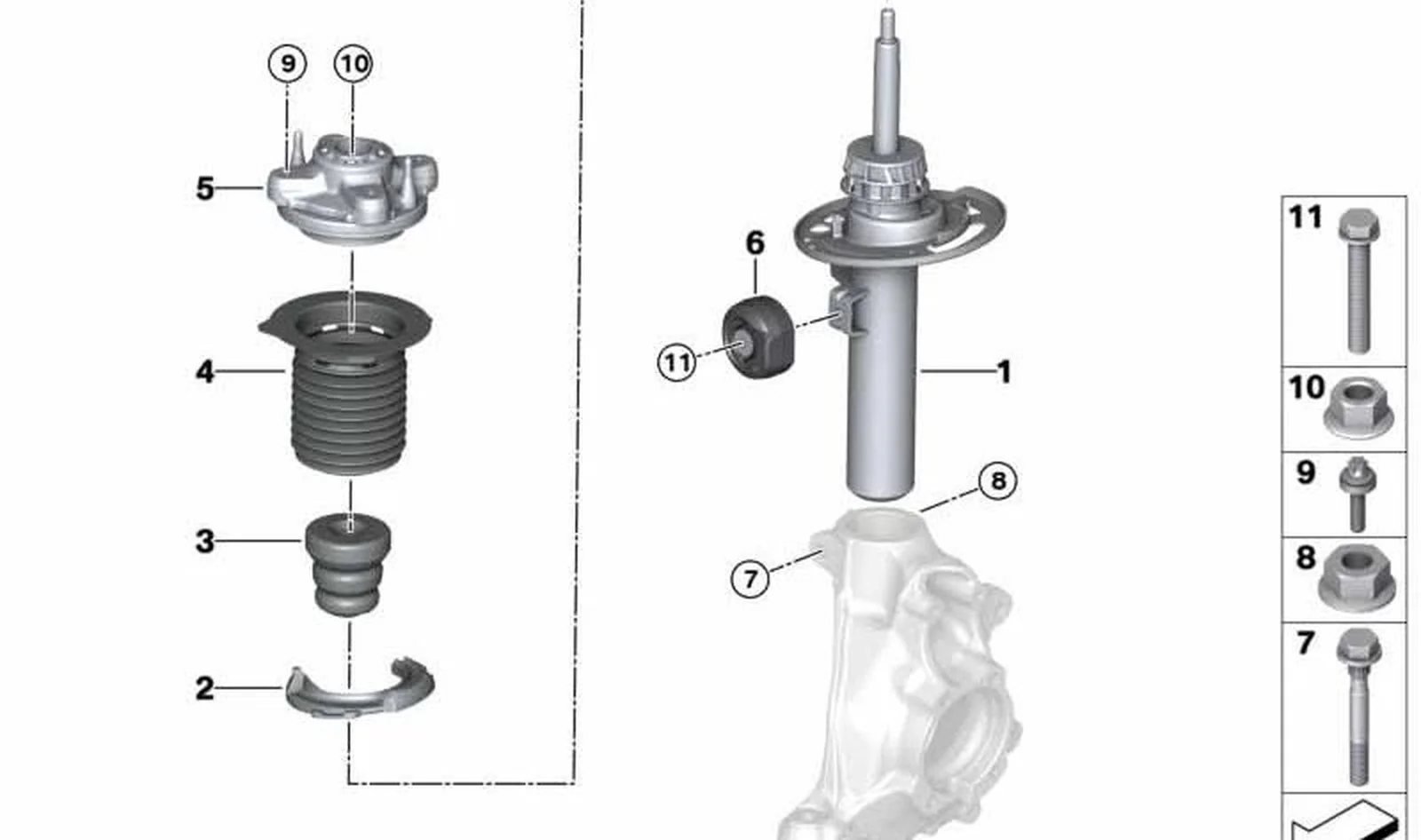 Muelle-amortiguador delantero derecho OEM 31316888506 para BMW Serie 4 G23 430i xDrive Cabrio AWD (2021-2024). Original BMW.