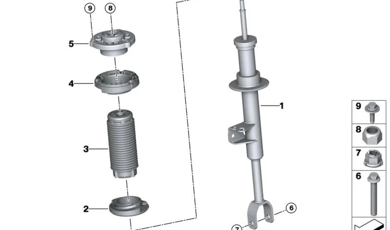 Muelle-amortiguador delantero derecho OEM 31316896028 para BMW Serie 5 G31 Touring LCI 530d... y más. Original BMW.