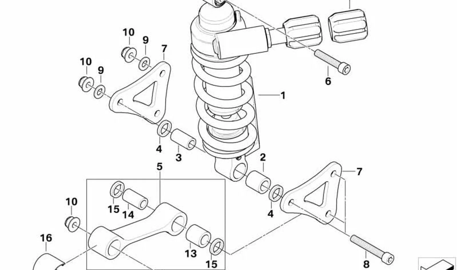 Muelle-amortiguador trasero OEM 33537658600 para motos BMW K 1200 S, K 1300 S. Original BMW Motorrad.