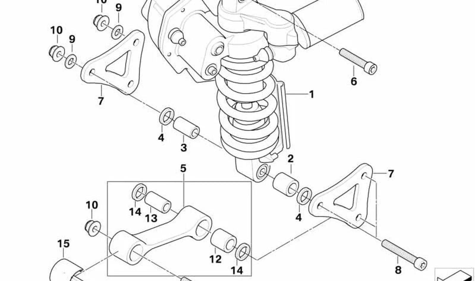 Muelle-amortiguador trasero OEM 33537701729 para motos BMW K1200R, K1300R, Sport. Original BMW Motorrad.