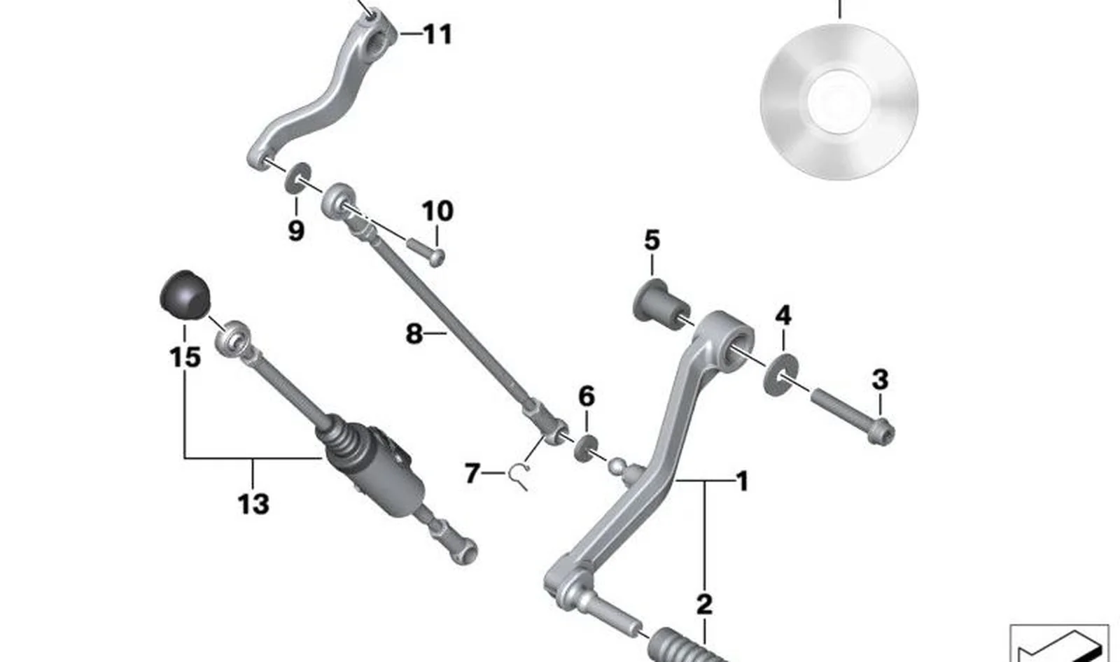 Palanca mando cambio marcha atrás aux. OEM 23418525031 para motos BMW K1600 GT, K1600 GTL, K1600 Bagger. Original BMW Motorrad.