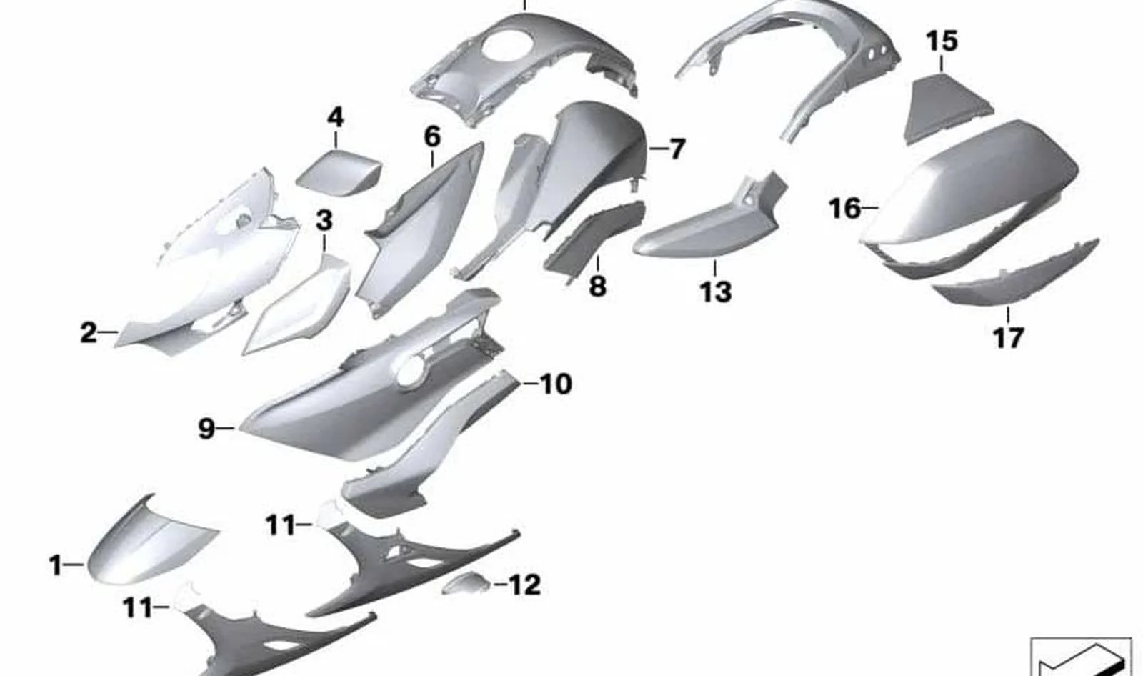 Panel protector base de maleta derecho imprimado OEM 46548358372 para motos BMW K1600 Bagger. Original BMW Motorrad.