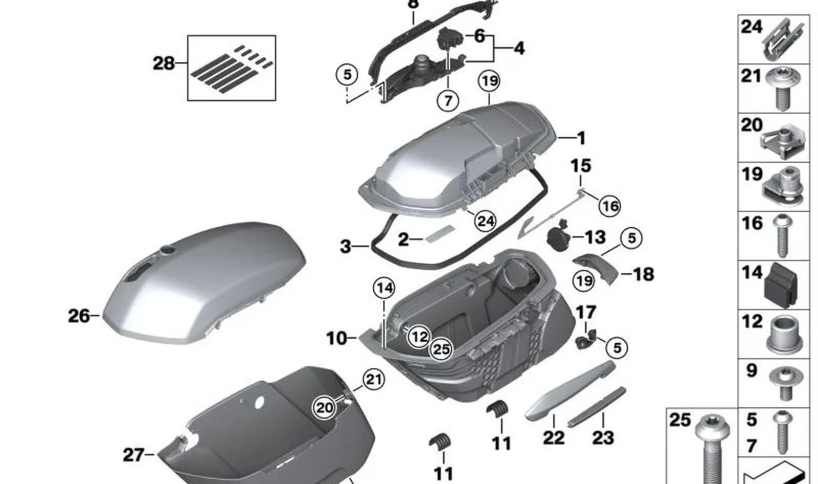 Panel protector bisagra derecha negro OEM 46547915104 para motos BMW R 18, R 18 Classic, R 18 B, R 18 Transcontinental. Original BMW Motorrad.
