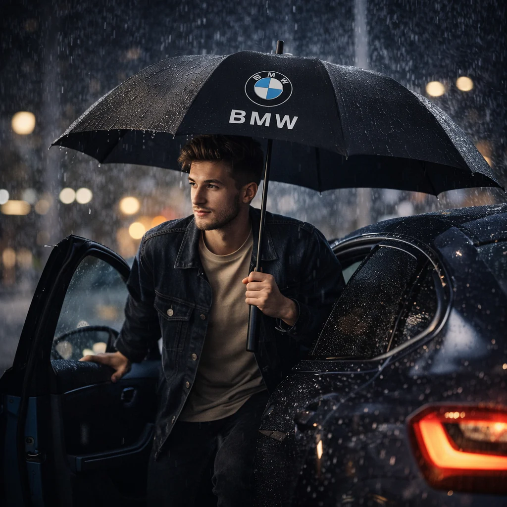 Paraguas BMW automático negro con logo BMW (antiviento y funda incluida) - Image 3