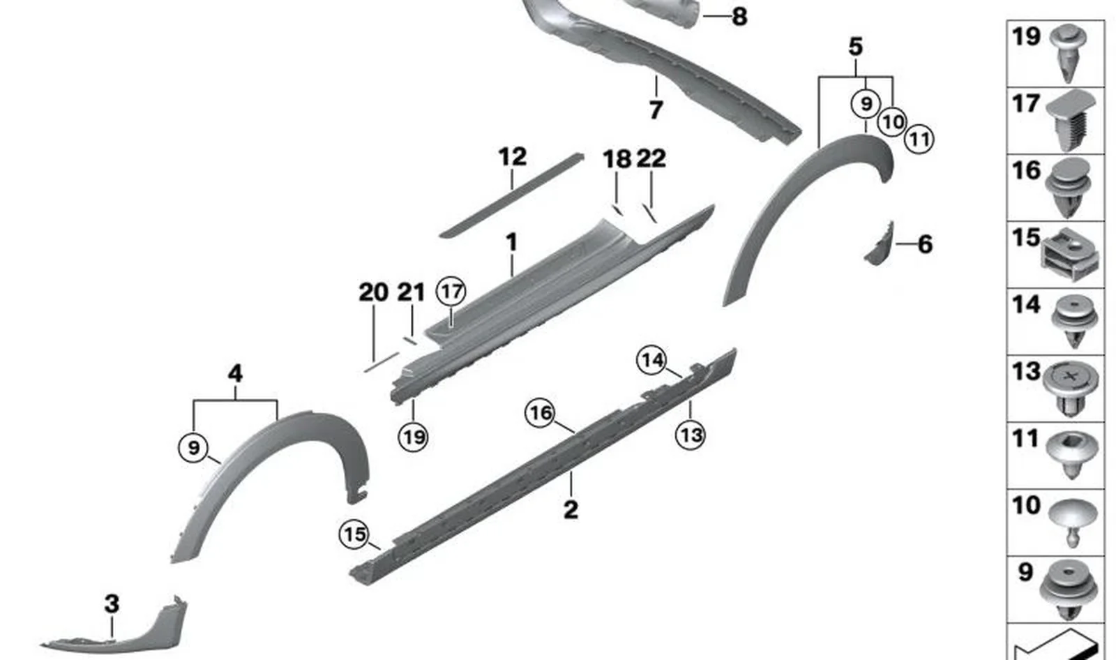 Paramento chapa pasa-ruedas delantero derecho OEM 51777403260 para MINI F56, F55, Cabrio F57. Original MINI.
