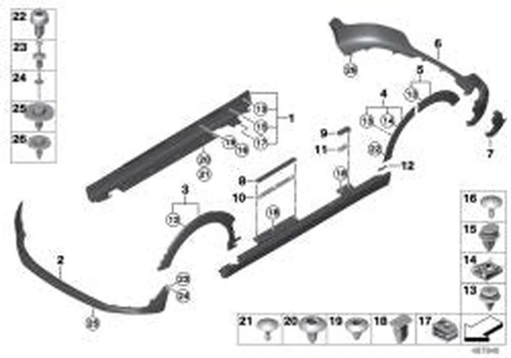 Paramento chapa pasa-ruedas delantero izquierdo OEM 51777373335 para MINI Clubman F54, F54 LCI. Original MINI.