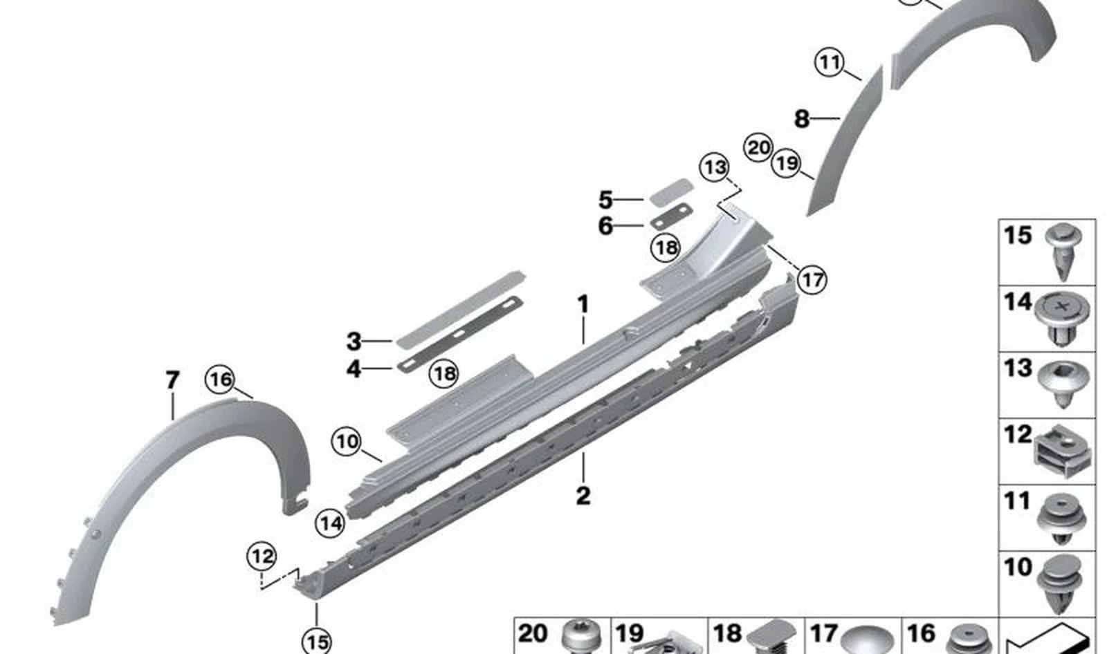 Paramento chapa pasa-ruedas trasero izquierdo OEM 51115A3C801 para MINI F56 LCI, MINI Cabrio F57 LCI. Original MINI.