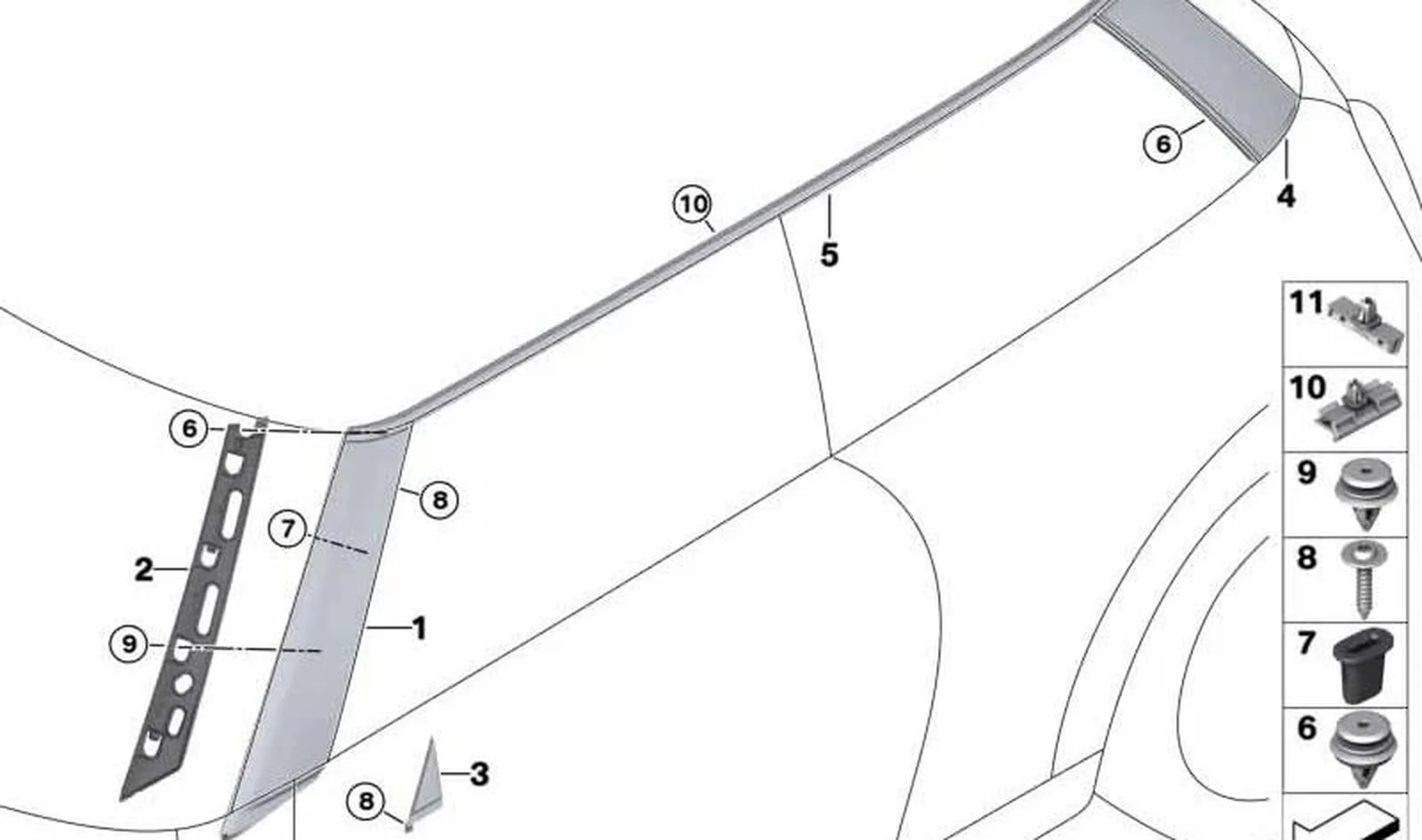 Paramento columna A derecha OEM 51137300008 para MINI F56, F56 BEV, F56 LCI, F56 BEV LCI, F66. Original MINI.