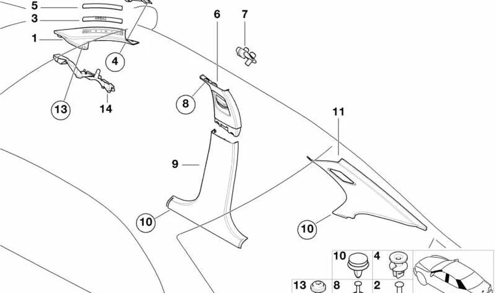 Paramento columna A derecha OEM 51438268194 en Hellbeige 2 para BMW Serie 3 E46 (316i, 318i) y más. Original BMW.