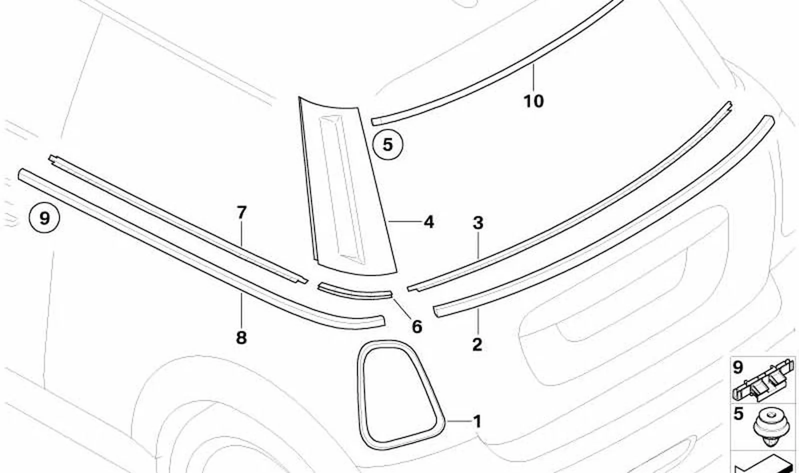 Paramento columna C derecha OEM 51137146102 para MINI R56, R56 LCI. Original MINI.