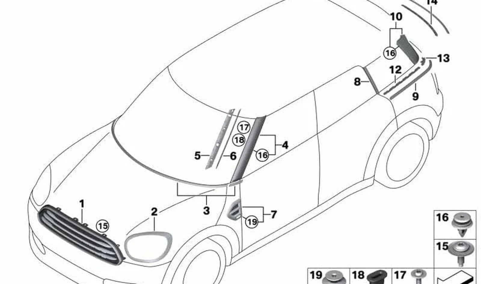 Paramento columna C derecha OEM 51137390190 para MINI Countryman F60, F60 LCI. Original MINI.