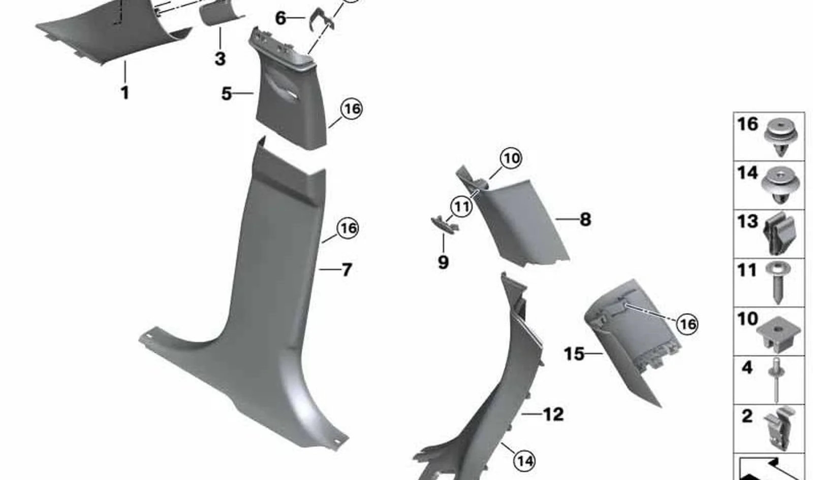 Paramento columna D izquierdo color Satellite Grey OEM 51437417483 para MINI Countryman F60, F60 LCI. Original MINI.