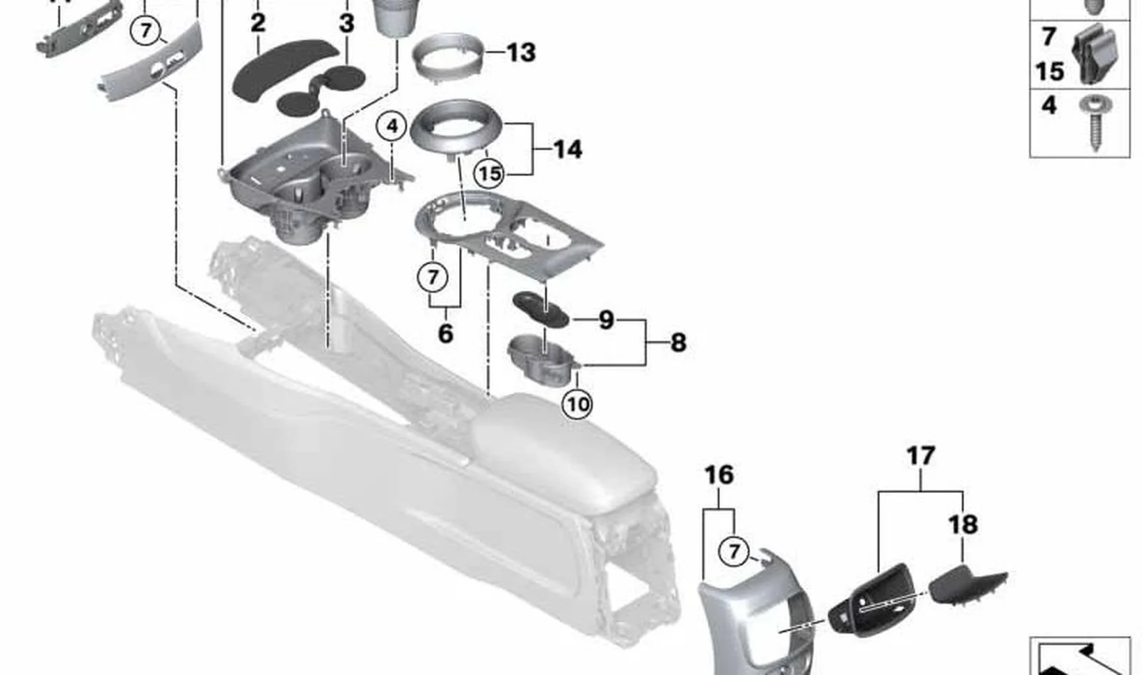 Paramento consola central trasero OEM 51169350321 para MINI Clubman F54 (11/2014 - 07/2019). Original MINI.