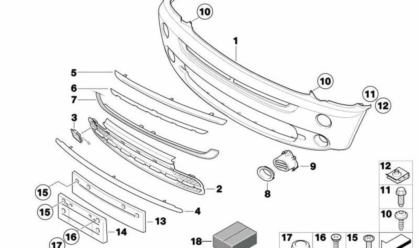 Paramento de placa de matrícula delantero negro OEM 51117075840 para MINI R50, R52, R53. Original MINI.