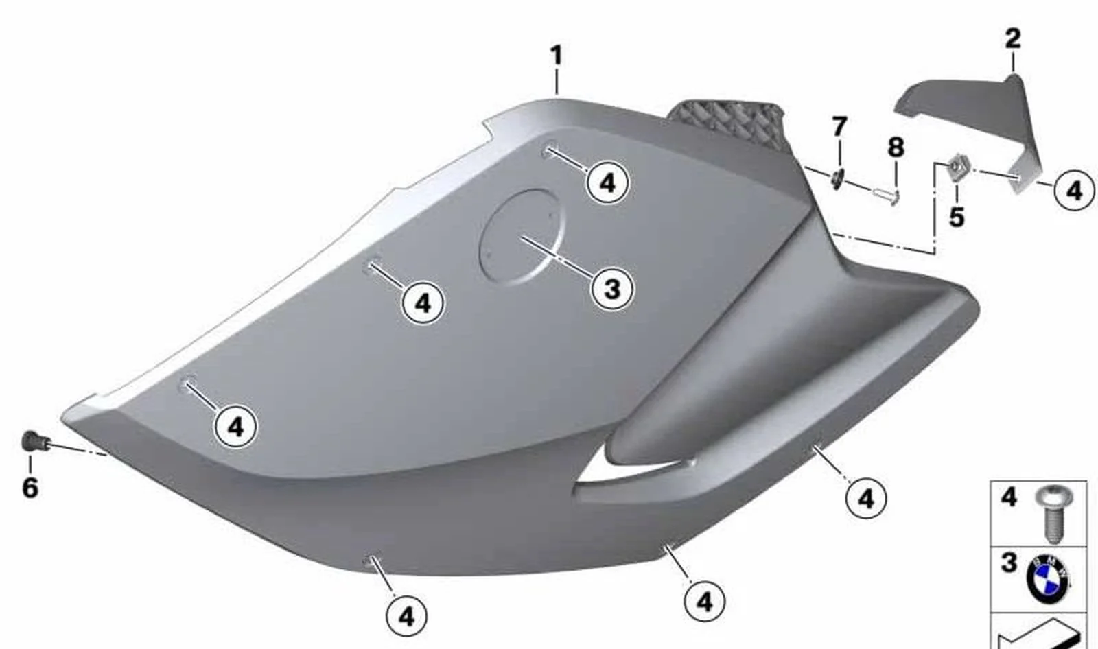 Paramento derecho OEM 46637711084 para motos BMW K1200S, K1300S. Original BMW Motorrad.