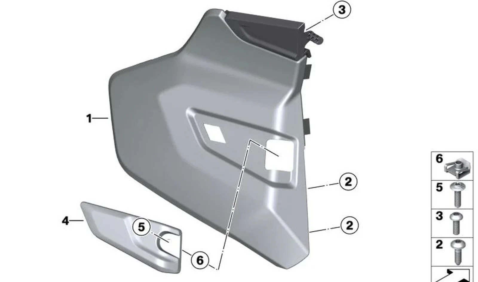 Paramento derecho OEM 46637924146 para motos BMW K1600 GT, K1600 GTL, K1600 Bagger. Original BMW Motorrad.