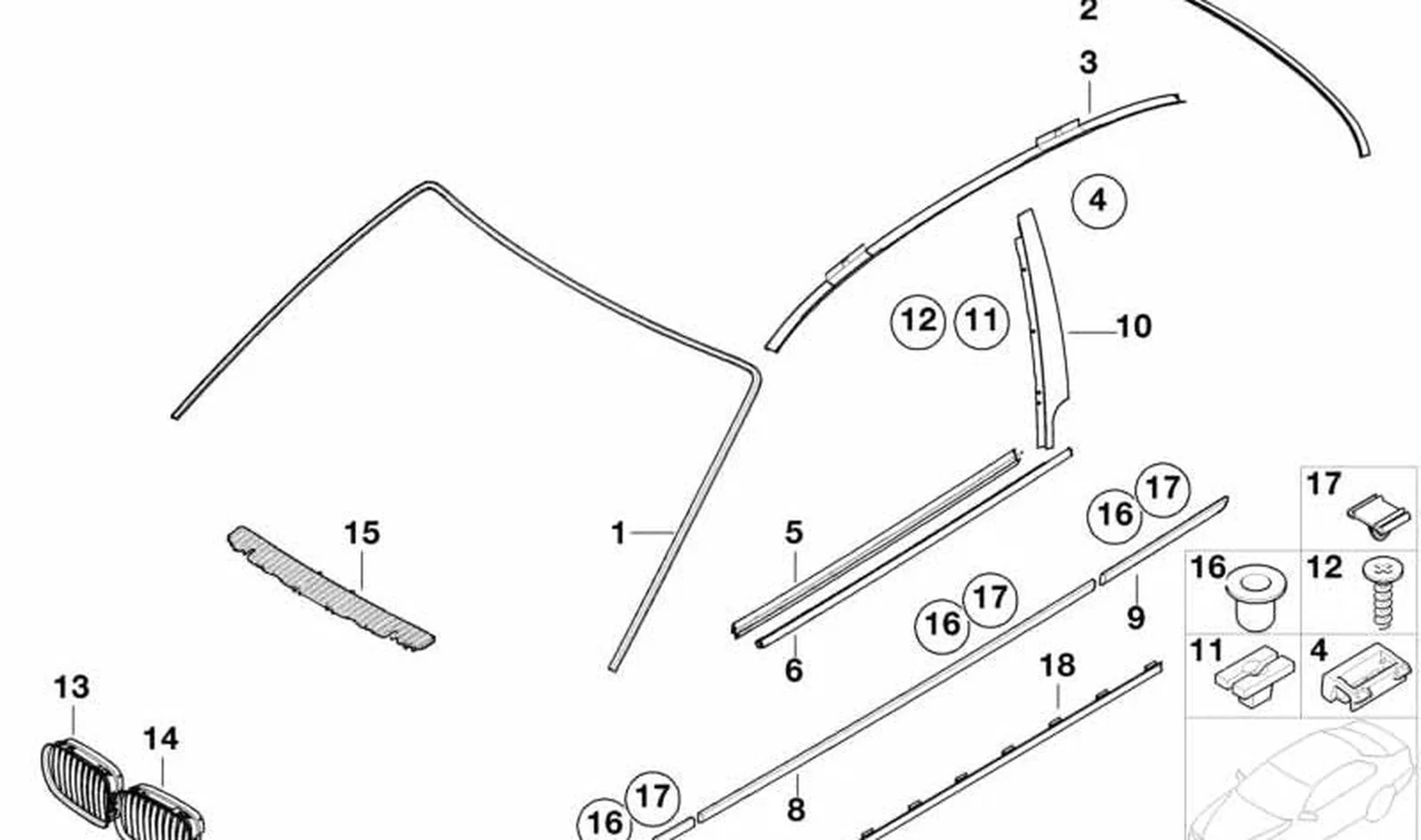 Paramento marco ventana puerta delantera derecha OEM 51338252464 para BMW Serie 3 E46 (03/2000 - 12/2004). Original BMW.