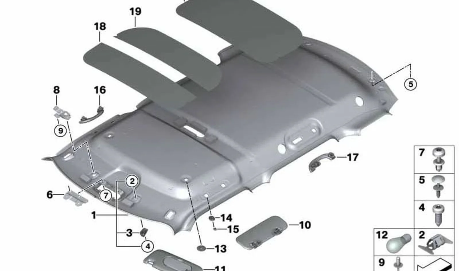 Parasol izquierdo con etiqueta OEM 51447402935 para MINI Clubman F54, F54 LCI. Original MINI.