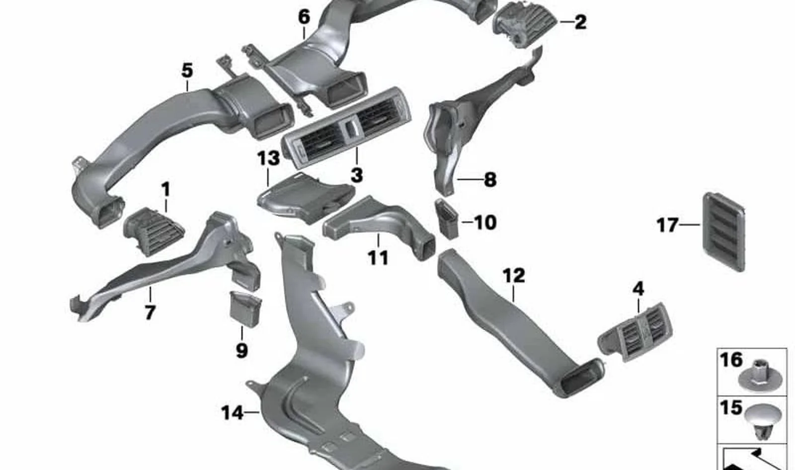Parrilla de aire fresco central OEM 64229207116 para BMW F20, F21, F22, F23... y más. Original BMW.