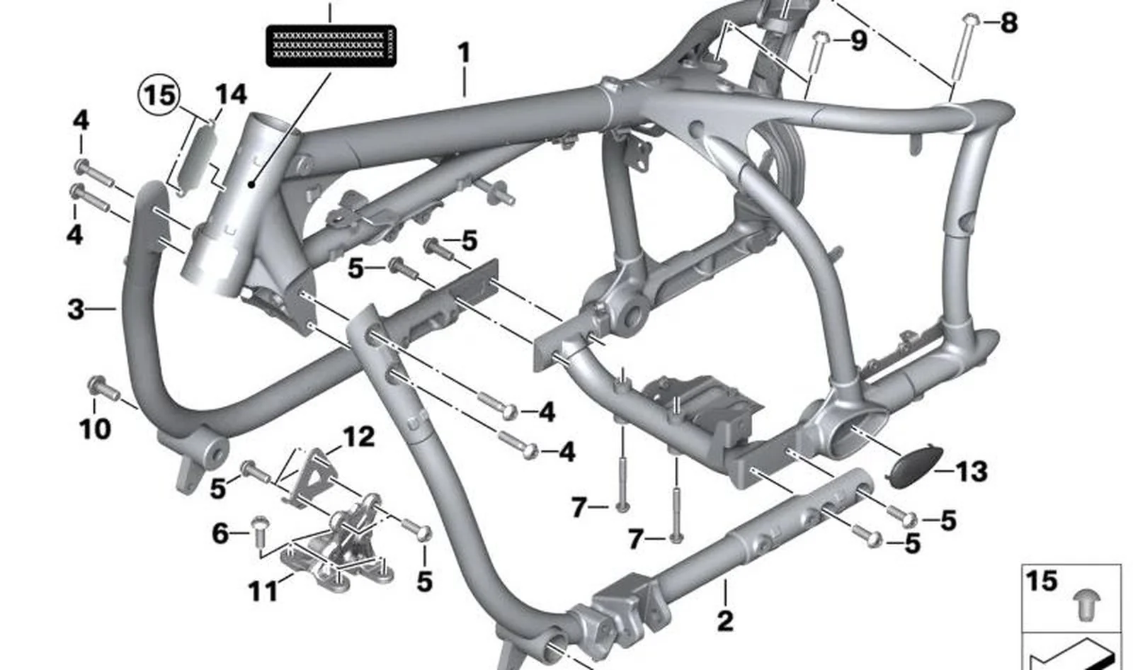 Parte inferior del cuadro derecha OEM 46519446408 para BMW Motorrad R 18, R 18 Classic, R 18 B, R 18 Transcontinental. Original BMW Motorrad.