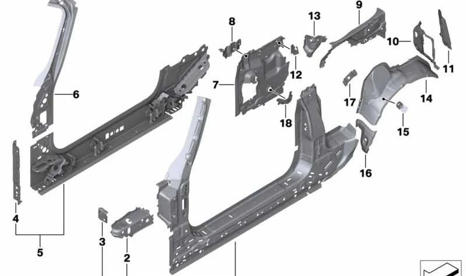 Pasarueda exterior trasera izquierda OEM 41007410855 para MINI F56, F56 BEV, F56 LCI, F66, Cabrio F57... y más. Original MINI.