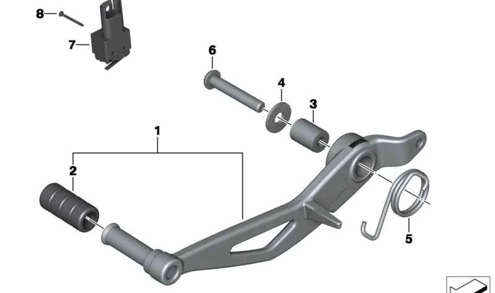 Pedal de freno trasero OEM 46718558495 para motos BMW R nineT, R nineT Pure, R nineT Racer. Original BMW Motorrad.