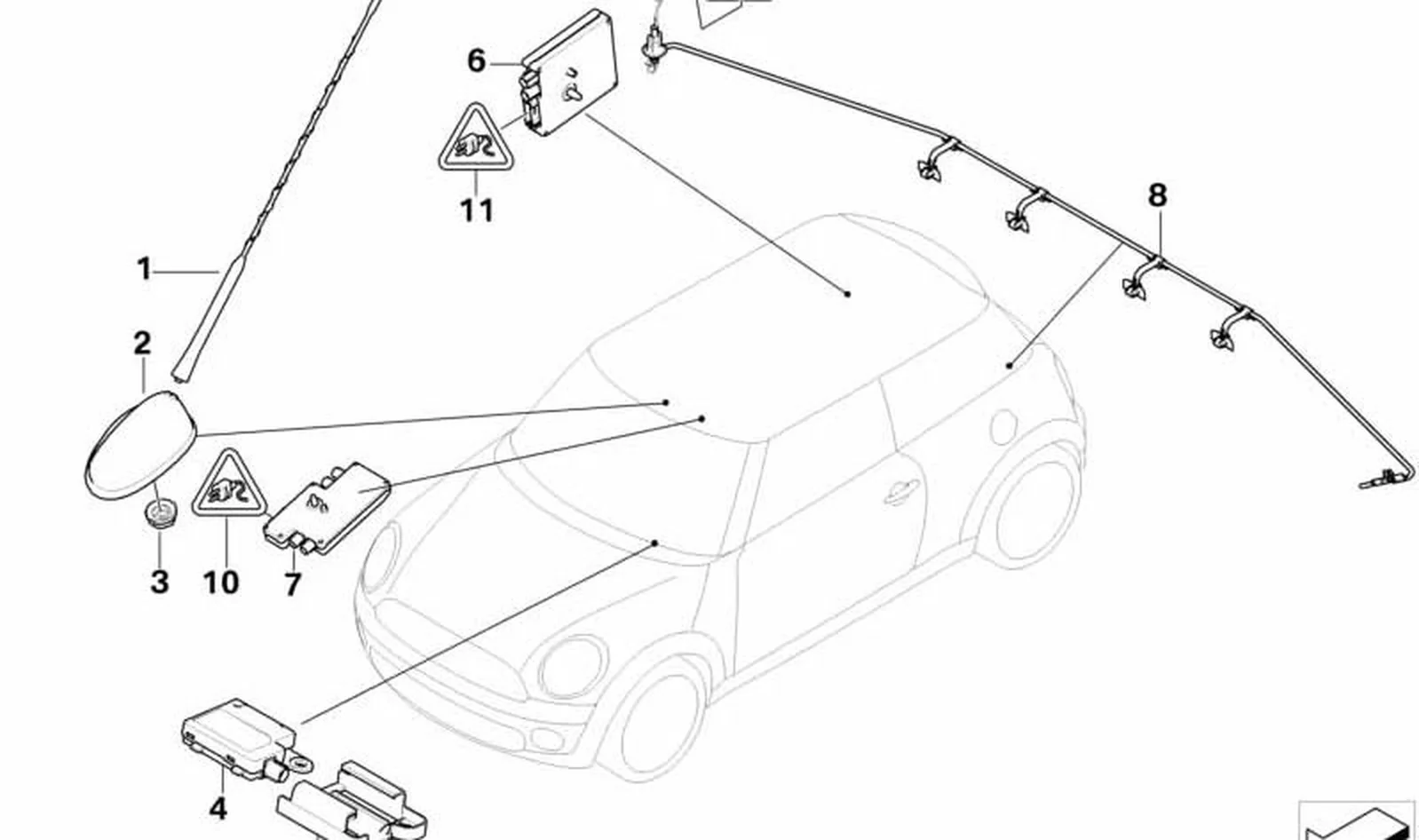 Pie de antena de techo OEM 65209149080 para MINI Cabrio R57, R57 LCI. Original MINI.