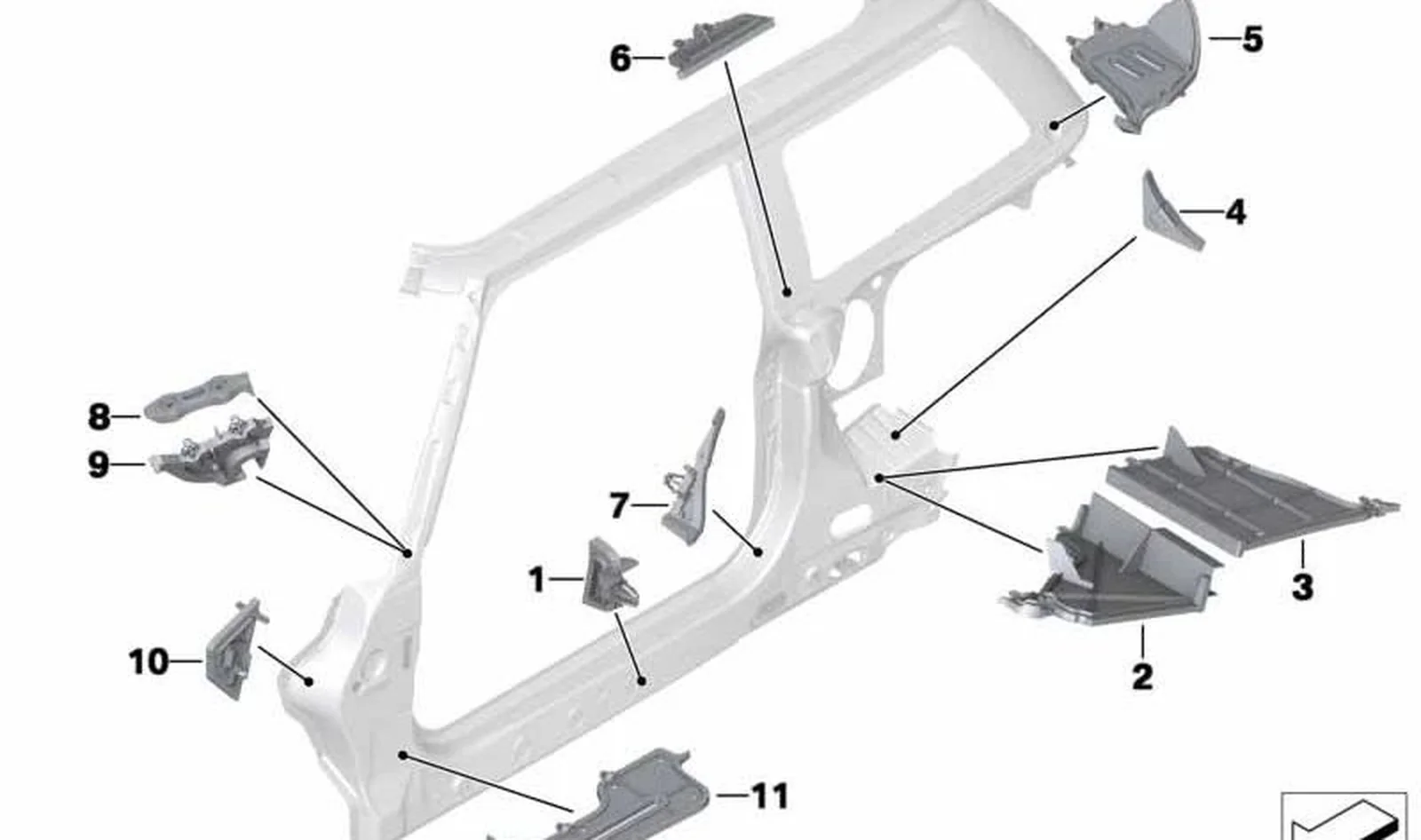 Pieza de forma para columna B exterior derecha OEM 41217311406 para MINI R56, R56 LCI. Original MINI.