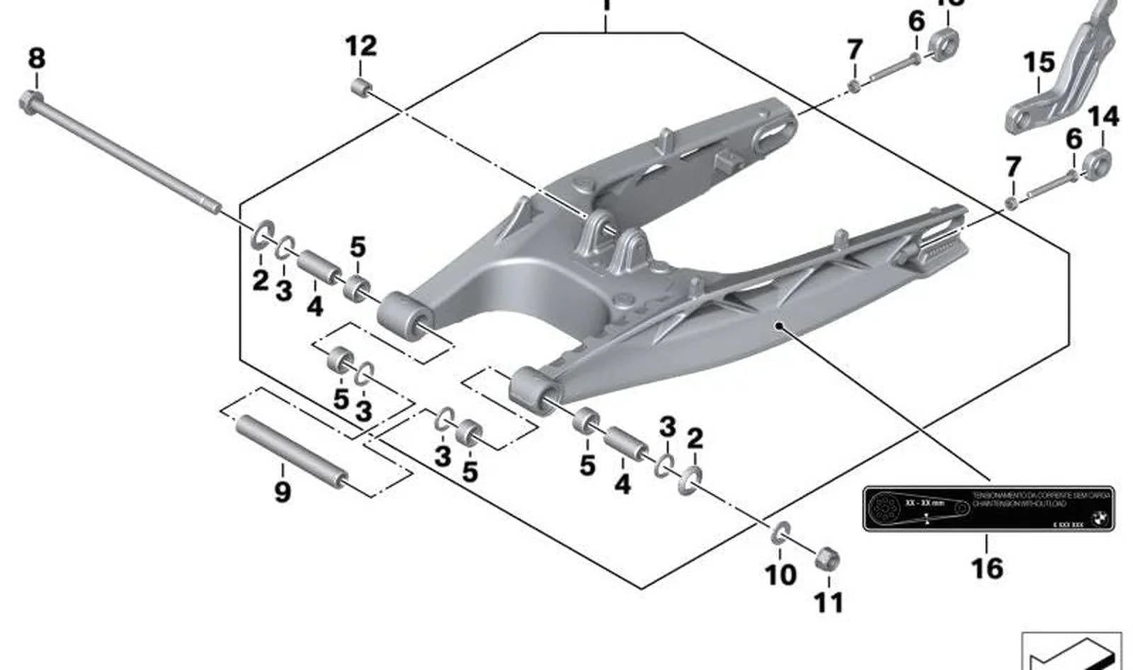 Pieza deslizante izquierda de basculante OEM 33358554129 para motos BMW G 310 GS K02 y G 310 R K03. Original BMW Motorrad.