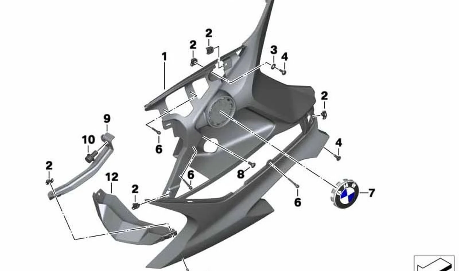 Pieza inferior del carenado izquierdo OEM 46638528611 para motos BMW F800GT, F800S, F800ST. Original BMW Motorrad.