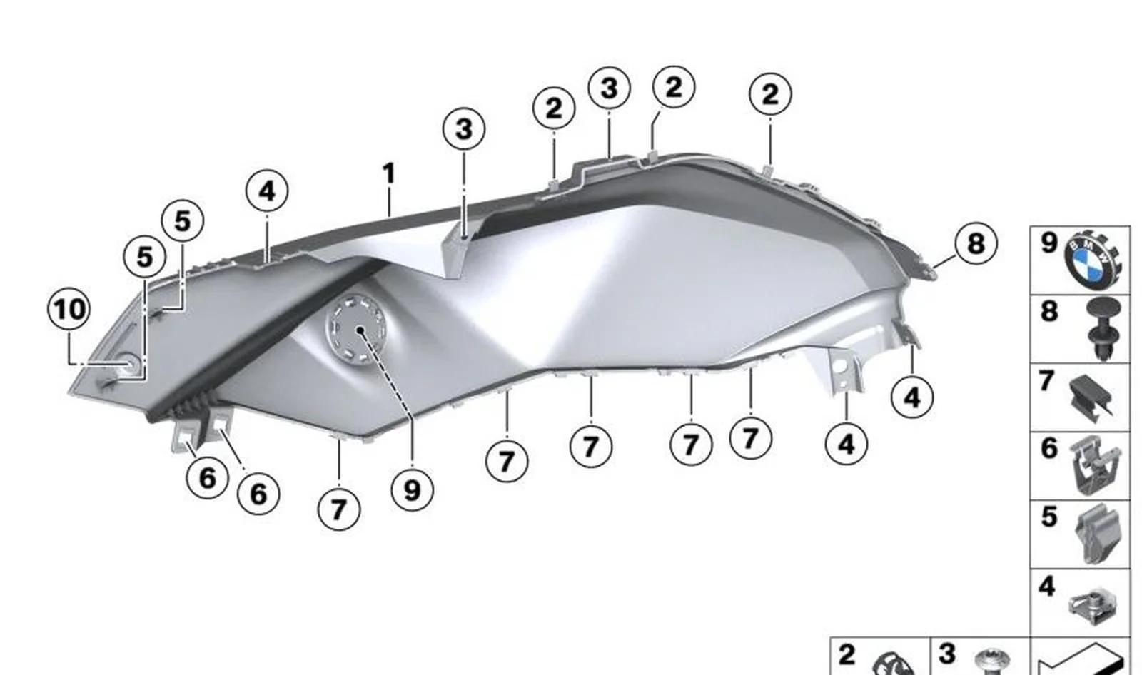 Pieza lateral izquierda OEM 46638403899 para BMW Motorrad F 900 XR, F 900 XR A2. Original BMW Motorrad.