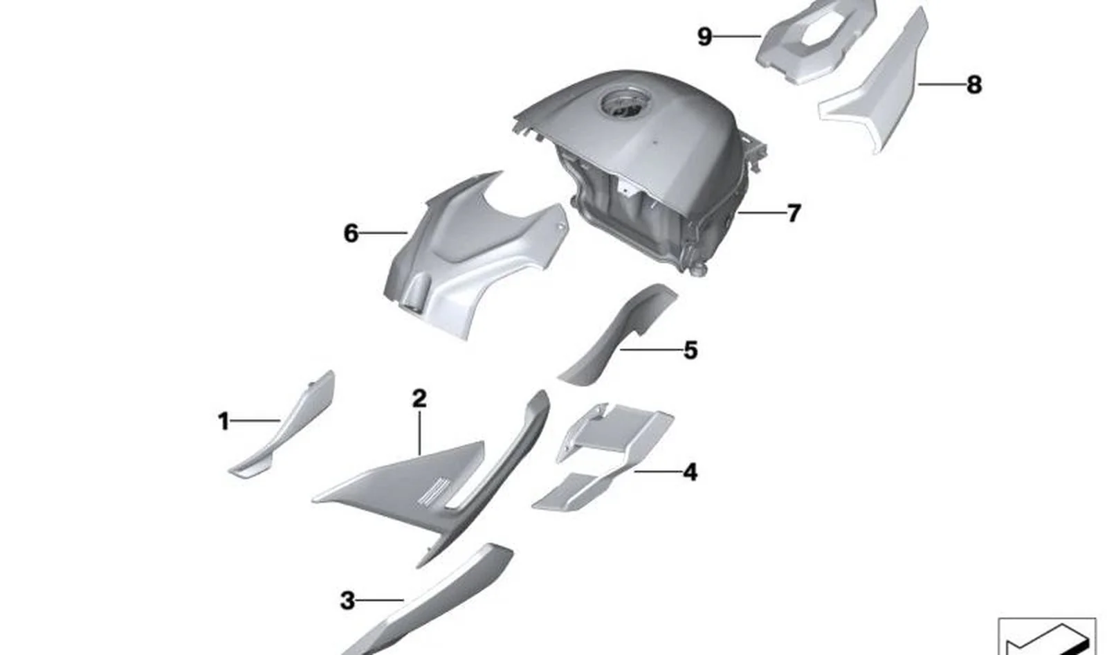 Pieza lateral trasera izquierda LIGHTWHITE UNI OEM 46637923867 para BMW Motorrad M 1000 R (K60). Original BMW Motorrad.