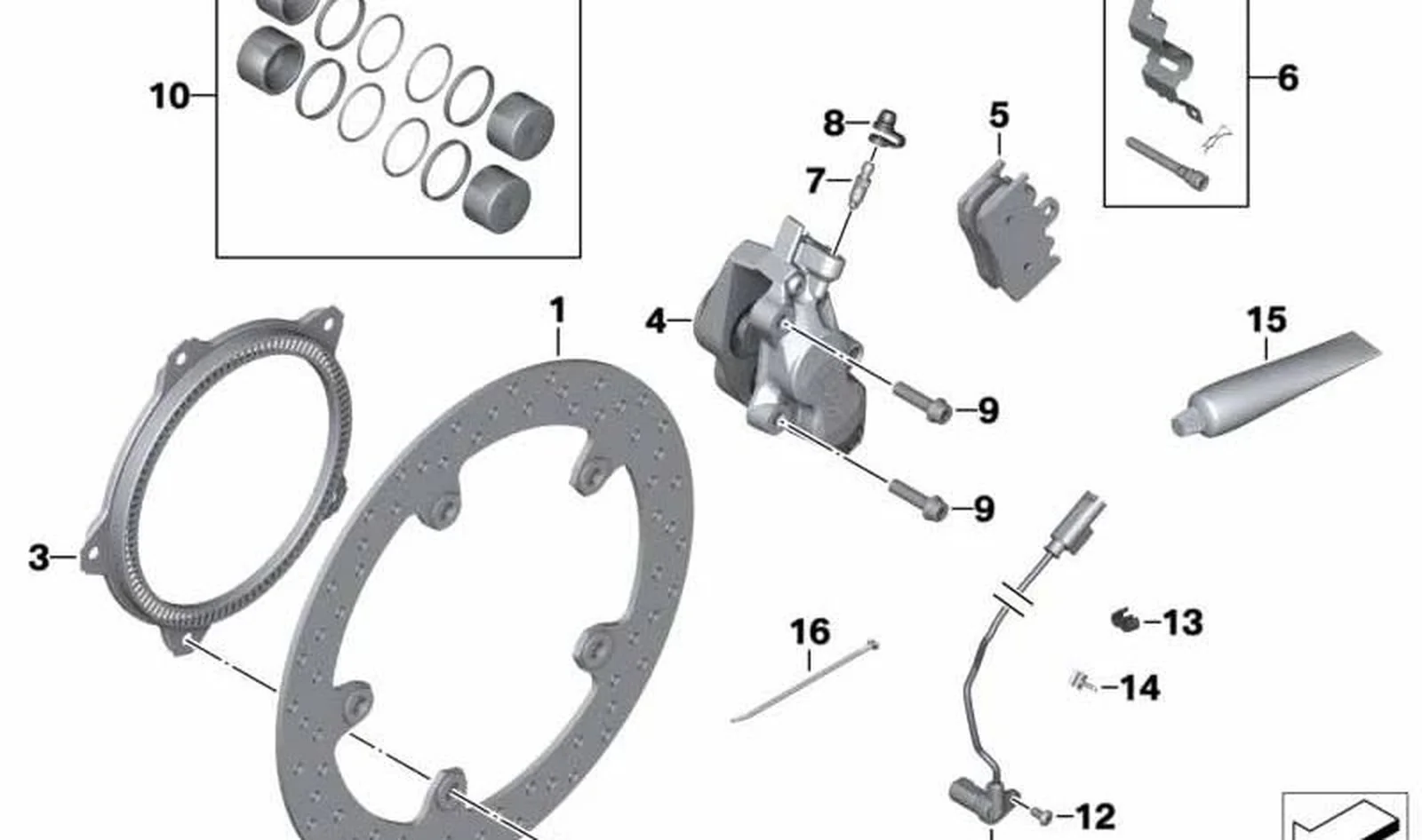 Pinza de freno delantera derecha OEM 34117711438 para motos BMW R1200GS, R1200RT, K1300GT... y más. Original BMW Motorrad.