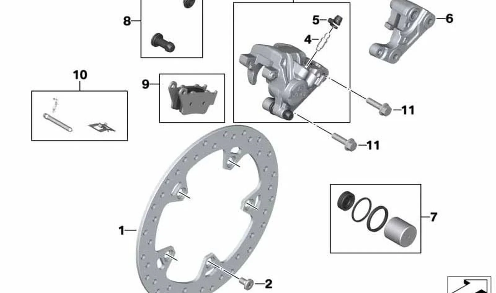 Pinza de freno trasera OEM 34211542972 para motos BMW C 400 GT, C 400 X. Original BMW Motorrad.