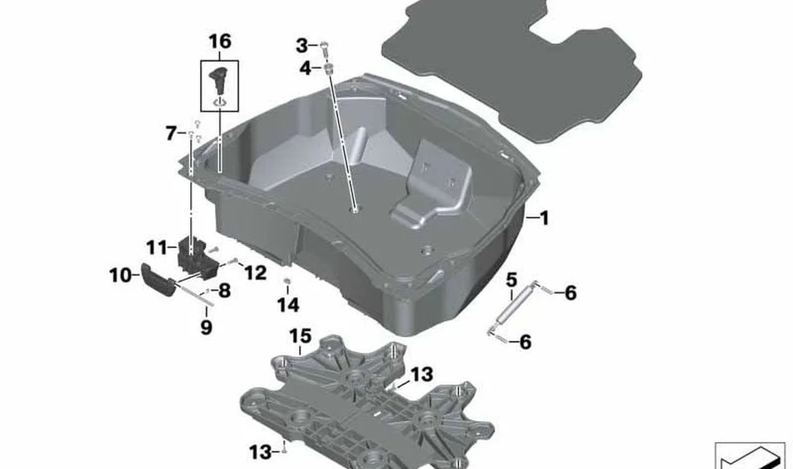 Piso de topcase OEM 46548525048 para BMW K1600 Bagger. Original BMW Motorrad.