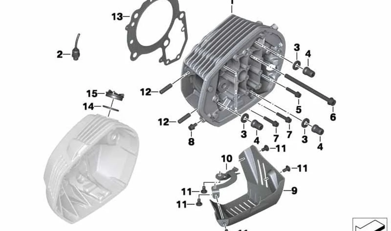 Placa de fijación cubierta izquierda OEM 12139443069 para BMW Motorrad R nineT, R nineT Pure, R nineT Scrambler, R nineT Urban G/S... y más. Original BMW Motorrad.