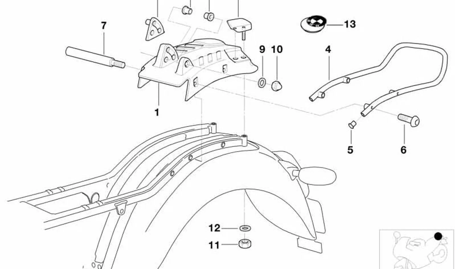 Placa trasera OEM 46512331675 para motos BMW R 850 C, R 1200 C, R 1200 C Montauk, R 1200 C Independent. Original BMW Motorrad.