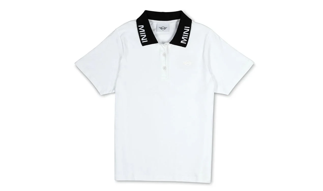 Polo de mujer MINI marca denominativa blanco/negro OEM 80145B54EF2 válido para MINI, tallas XXS-XL. Original MINI