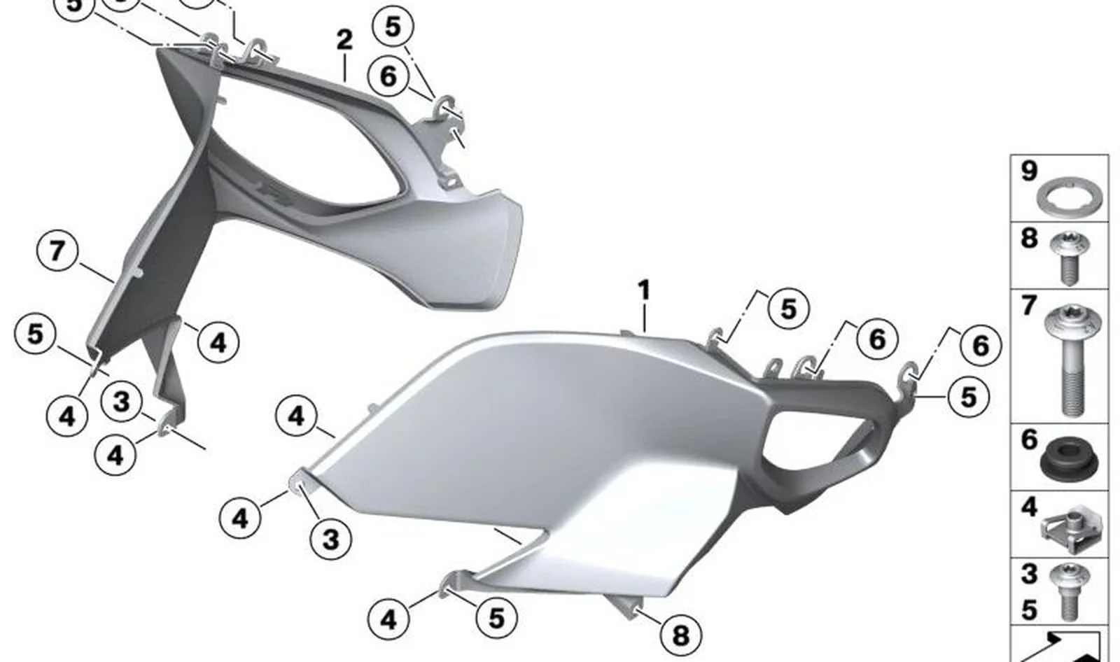 Protección rodilla izquierda OEM 46638533581 para motos BMW R 1200 RT, R 1250 RT. Original BMW Motorrad.