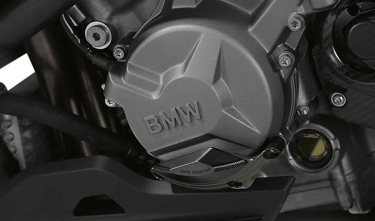Protector de motor izquierdo OEM 77258545293 para motos BMW S K42 HP4, S K46 S 1000 RR, S K47 S 1000 R, S K49 S 1000 XR. Original BMW Motorrad.