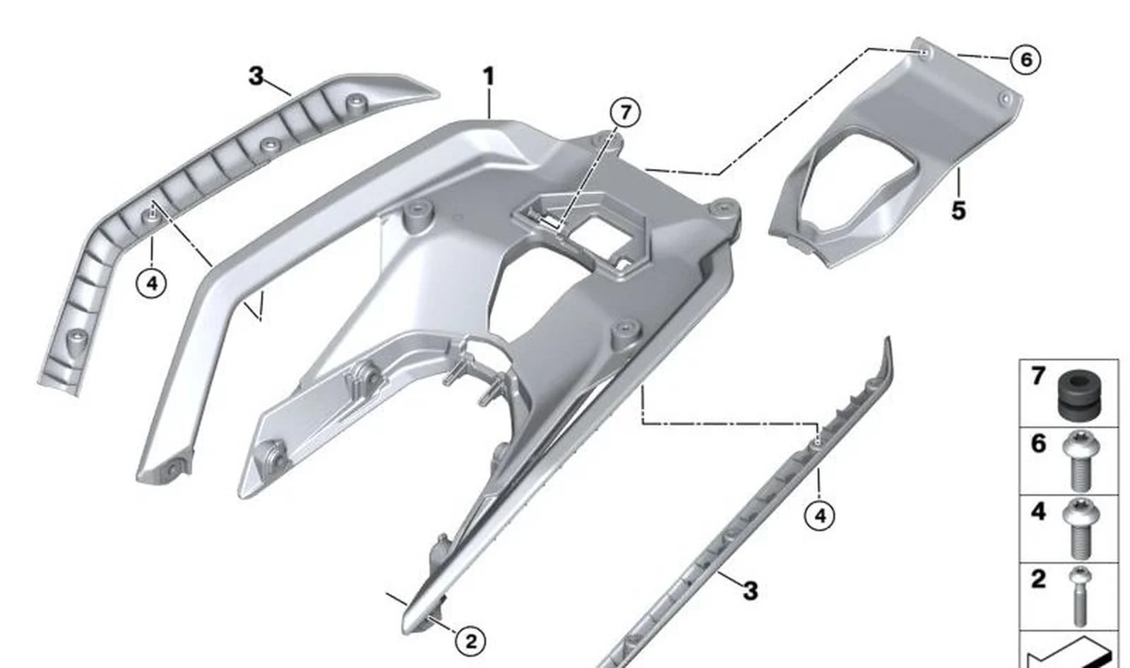 Puente portaequipajes trasero para topcase OEM 46541542772 para motos BMW R 1300 GS, R 1300 RS. Original BMW Motorrad.