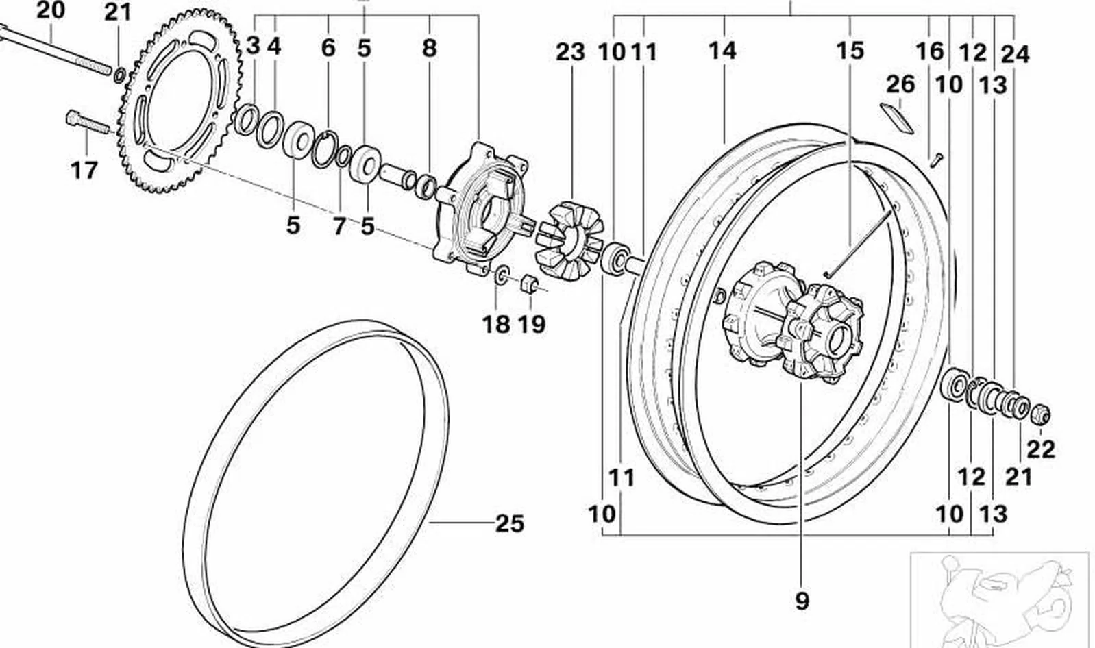 Radio de rueda trasera OEM 36312345807 para motos BMW F 650 GS, G 650 GS, G 650 GS Sertão... y más. Original BMW Motorrad.