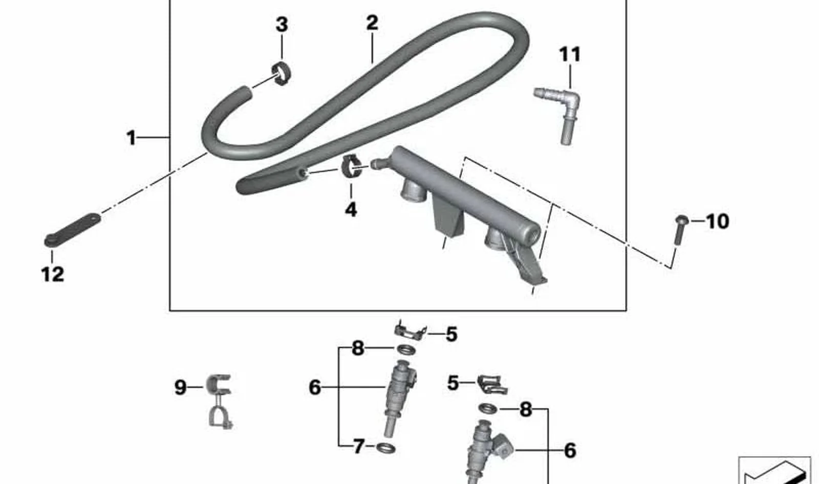Rail de inyección OEM 13547725329 para motos BMW C 600 Sport, C 650 Sport, C 650 GT. Original BMW Motorrad.
