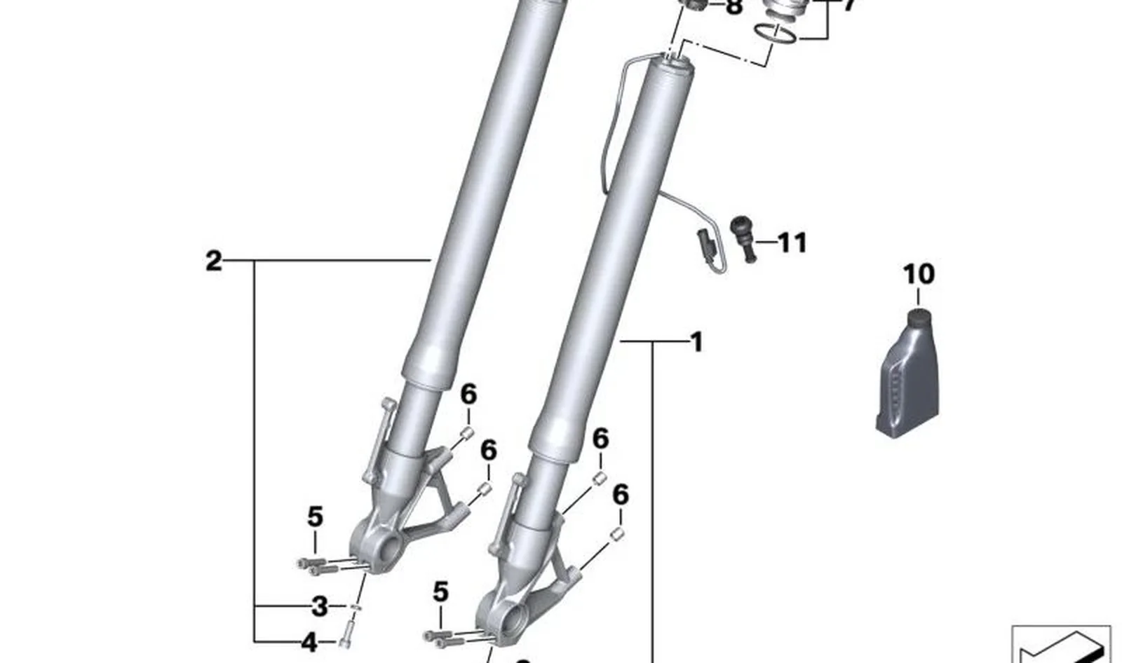Rama de horquilla derecha OEM 31421541422 para BMW M 1000 RR. Original BMW Motorrad.