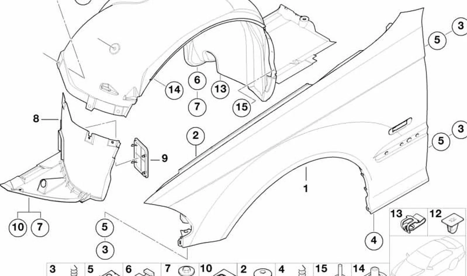 Recubrimiento cubrerueda delantero izquierdo OEM 51718268345 para BMW serie 3 E46 (316Ci, 318Ci, 316ti, 318ti). Original BMW. - Image 4