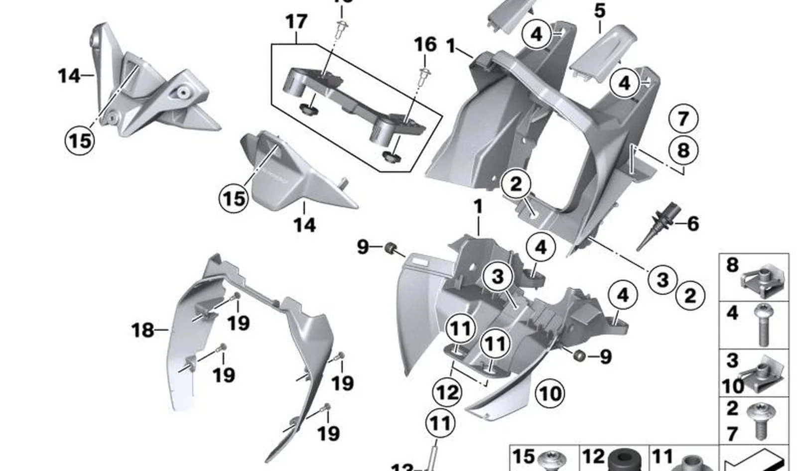 Recubrimiento izquierdo OEM 46639443569 para motos BMW S 1000 R (K63), M 1000 R (KM3). Original BMW Motorrad.